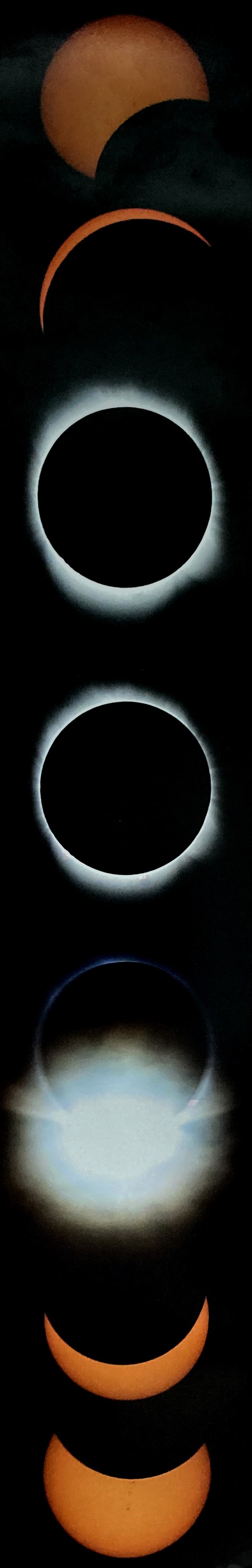 Seven stages of the 2017 total solar eclipse, from partial to totality and back